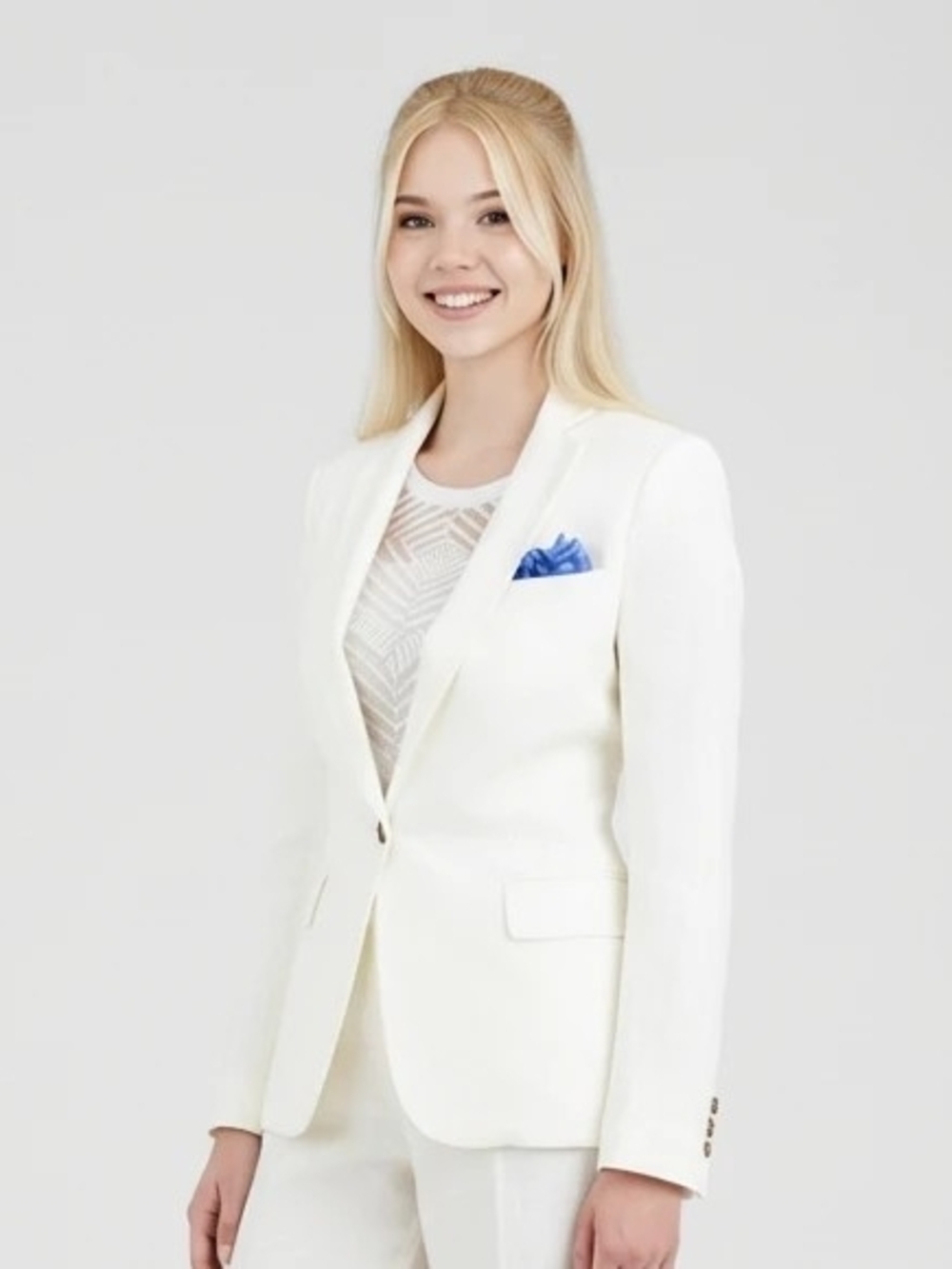 Lauren Ralph Lauren White Linen Single-Button Blazer